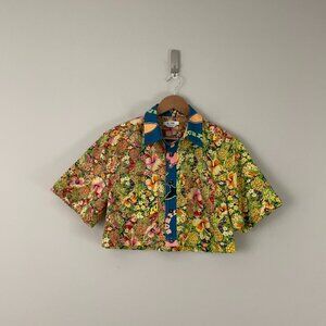 Re/Done Mixed Print Cropped Shirt In Multi Pineapple Size Small